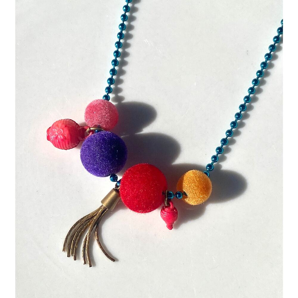 New Ball Chain Necklace, Vintage Charms, Tassel, Fuzzy Beads